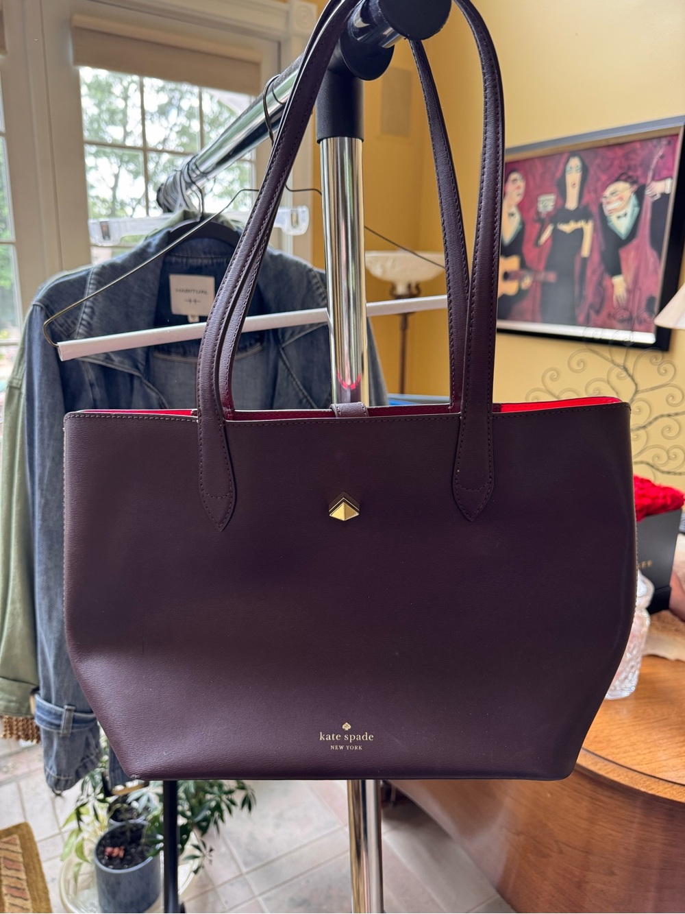 kate spade Plum Leather Tote with Red Interior